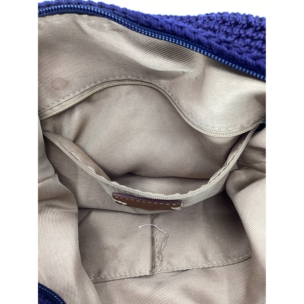 The Sak Navy Blue Cream Striped Crochet Hobo Shoulder Bag Nautical Boho Zip Top - Picture 5 of 7